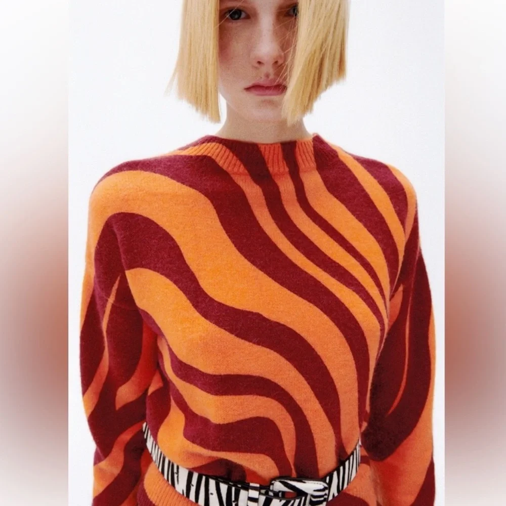 Zara - Jacquard Psychedelic Knit Wool Blend Sweater - Picture 4 of 13